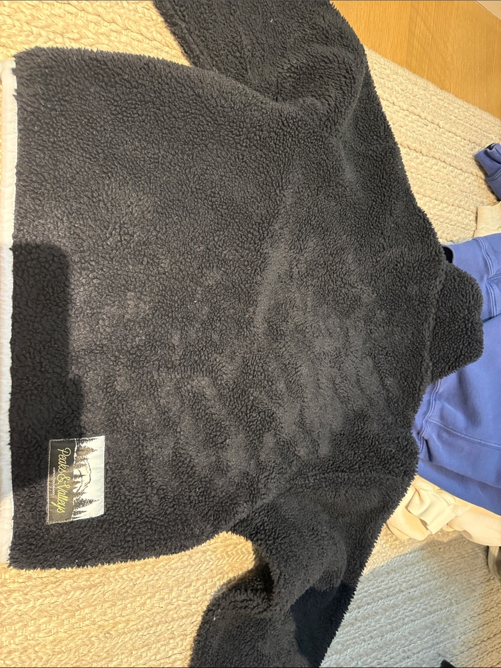 Madhappy Black Sherpa Zip-Up Pullover with White Trim - Picture 3 of 3